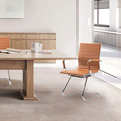 Image of Office Desk Chair Set of 4,No Wheels PU Leather Computer Chairs Mid Back Guest Chairs with Seld Base for School /Reception /Conference /Waiting Room, Terracotta