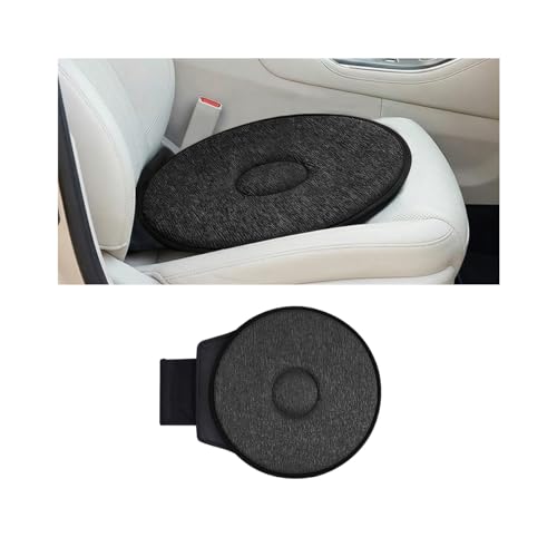 SWPHRT 360 Degree Swivel Car Seat Cushion Round Rotating Non Slip Vehicle Chair Pad for Elderly Support Portable Removable Automotive Interior Seat Assist Pad Universal for Sedan RV Truck (Black)