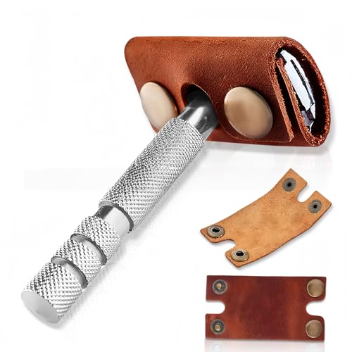 SIFFOI Genuine Cowhide Leather Case for Manual Safety Razor, Double Edge/Butterfly Razor Head Protective Cover, Travel Portable Shaving Razor Accessories