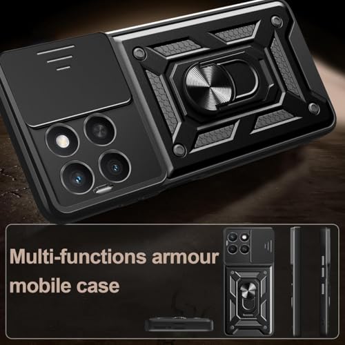 Image of Casodon Shockproof Back Case Cover for Moto G37 5G, Shockproof Moto G37 Back Cover, Ring Case with Kickstand and Camera Protection Shutter - Black