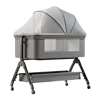 Aveainelle Portable Bedside Crib 3 in 1, Baby Cradle Swing, Newborn Cot, with Changing Table, Mosquito Net, Storage Basket, Mattress, 4 wheels, for 0-24 Months Baby (GREY)