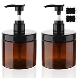 Decorniqu Dispenser a pompa per shampoo e balsamo, ricaricabile, in plastica, a bocca larga, per bagno, doccia, lozione, bagnoschiuma, colore marrone, confezione da 2