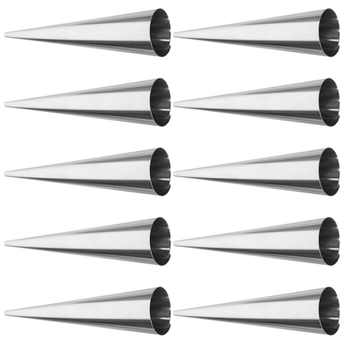EPIGEIST 10 piezas Moldes de Croissant de Acero Inoxidable Forma Cónica para Hornear Reutilizables y Fáciles de Limpiar Tubos para Bizcochos y Cucuruchos para Repostería Casera y