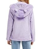 Lupieiae Girls Sherpa Fleece Jacket Cute Cat Embroidered Coat With Cat Ears Autumn Winter Warmth Hooded Outerwear, Purple, 5-6 Years