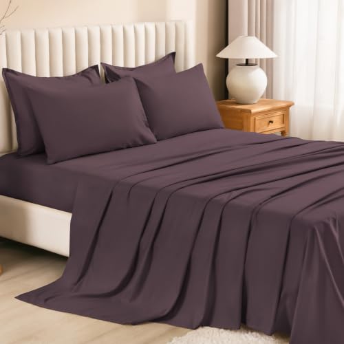 Image of Litanika King Size Comforter Set Plum - 7 Pieces Bed in a Bag King Bedding Comforter Sets, Solid Lightweight Bed Set with Comforter, Sheets, Pillowcases & Shams