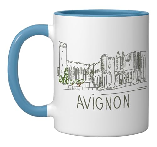 Taza de cerámica souvenir de Avignon, Francia, azul/blanca miniatura 1