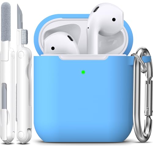 Image of AirPods Case Cover with Keychain, Full Protective Silicone AirPods Accessories Skin Cover for Women Girl with Apple AirPods Wireless Charging Case,Front LED Visible-Light Blue