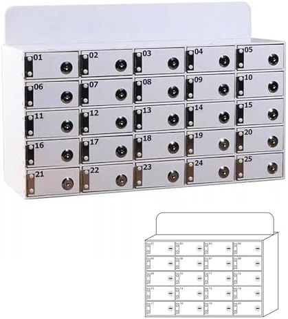 6-Slot White Acrylic Cell Phone Lockers - Secure Mobile Phone Storage with Individual Keys, High-Capacity Lockers for Offices and Factories, Perfect for Employee Use.