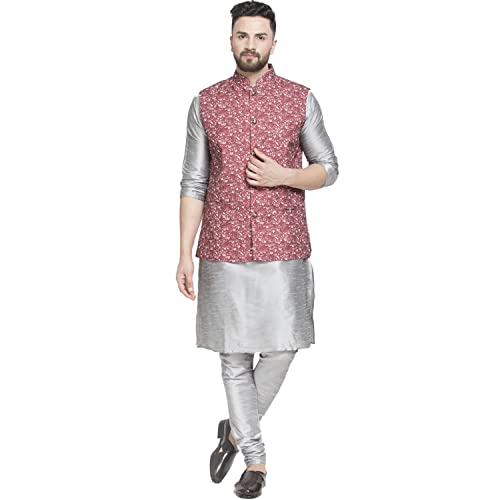 Bontestitch Mens Silk Blend Kurta Pajama with Designer Ethnic Nehru Jacket | Modi Jacket | Waistcoat JAISMIN