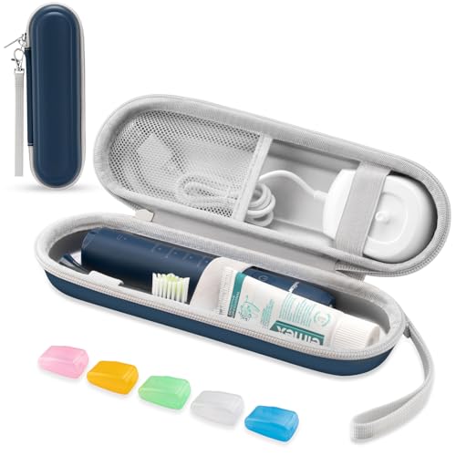 Image of Toothbrush Travel Case for Oral B /Oral-B Pro 1000 1500 5000 7000 & Philips Sonicare 4100 1100 5300 5100 6100 /iO Electric Toothbrush, Hard Protective Storage Bag, Deep Blue Case With