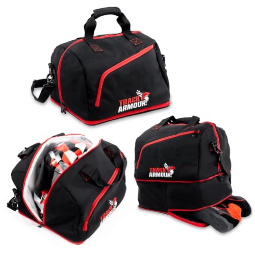 Motorcycle Helmet Bag & Racing Helmet Bag for Travel and Storage Fleece Lined Helmet Carrier with Hidden Shoe Compartment Waterproof 600D Oxford Motorcycle Gear Bag for Auto Racing Track Day