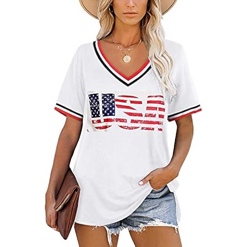 Roshop 4th of July Women's American Flag Stars Stripes Print USA Shirts USA L Cover
