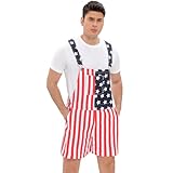 WIDEPAMY American Flag Overalls Denim Rompers Shorts, Patriotic 4th of July Holiday One Piece Jumpsuit (F01-M