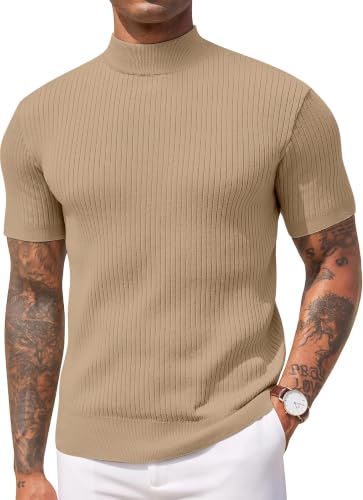 Image of DENIMHOLIC Mens Cotton High Neck T Shirt for Men Half Sleeve Turtleneck Tshirt Cotton Highneck Turtle Neck for Men Mock Neck for Man