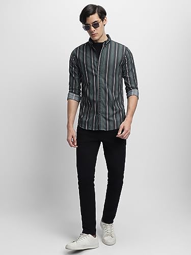 Image of Dennis Lingo Men's Cotton Striped Slim Fit Shirt