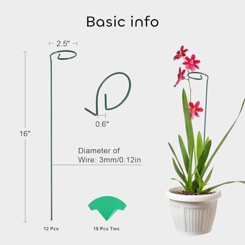 image for GROWNEER 12 Packs 16 Inches Plant Support Stakes, with 15 Pcs Plant La