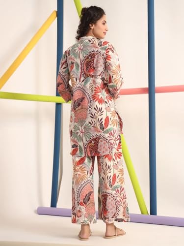 Image of DHRUVI TRENDZ Kurta Sets for Woman | Co ord Set for Women Stylish | Kurti Set for Woman | Short Kurti for Women | Kurtis | Ethnic Floral Straight Kurta Set's with Palazzo Pants