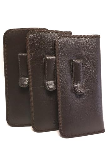Image of Calabria Soft Slip-In Glasses Case Pocket Metal Clip Brown (3 Pack) for Men /Women Synthetic Leather Felt Lining 6.5 inchx3 inch