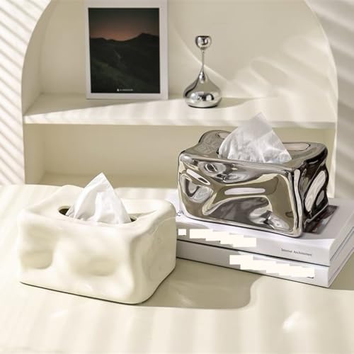 Porta fazzoletti in ceramica con texture irregolare, dispenser bianco argento per la decorazione della scrivania di casa e ufficio