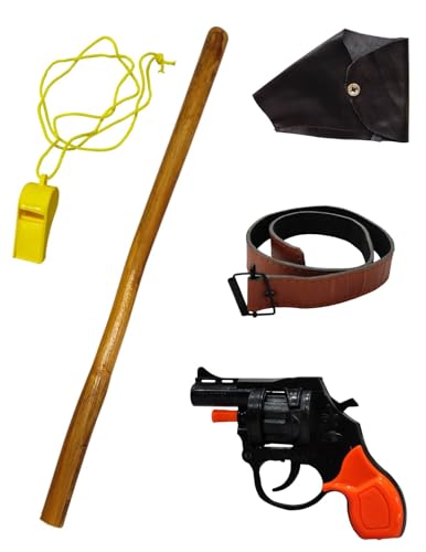 Image of BookMyCostume Police Kit for Kids | Commissioner Costume Accessory Set - Toy Gun, Gun Cover, Stick & Whistle | Police Costume Accessory Set | Role Play Fancy Dress Kit for Boys & Girls | Age 3-8 Years
