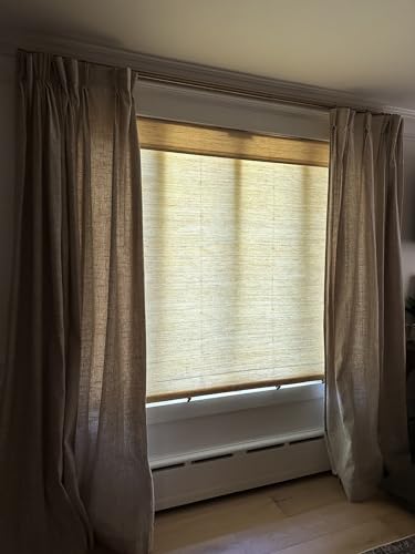 Image of TWOPAGES Natural Cordless Ramie Roman Shade for Windows Customized No Drill Roman Blind Light Filtering Blackout Roman Window Shade, 1 Piece, Cashew