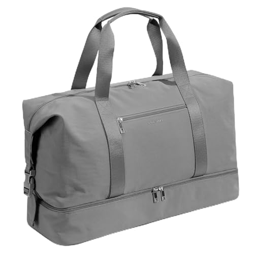 Image of Oeihuivt Weekender Bags for Women - 21 Inch Large Travel Duffel Bag with Shoe Compartment, Heavy-Duty Canvas Leather Carry On Overnight Tote, Gray-1A, 21, Weekend Trip