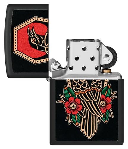 Image of Zippo Crow Tattoo Windproof Lighter - Bold Raven-Inspired Ink Design, Color Image on Matte Finish, Refillable