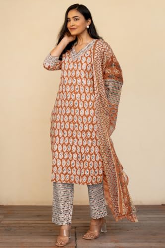 Image of MIRCHI FASHION Women's Straight Fit Pure Cotton Floral Printed Kurta Set with Dupatta and Pant