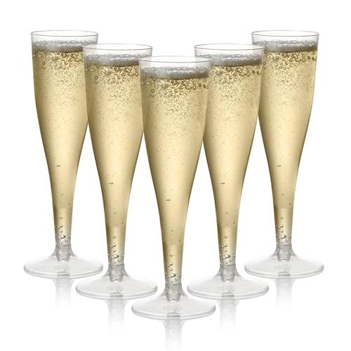 MATANA 48 Copas de Champán de Plástico, 133ml - Flautas de Champagne para Bodas, Cumpleaños, Barbacoa y Fiestas - Vasos Resistentes y Reutilizables para Cócteles, Postres
