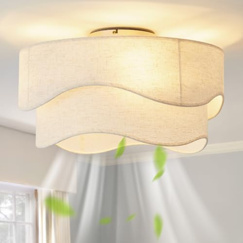 Flush Mount Ceiling Fan with Lights and Remote