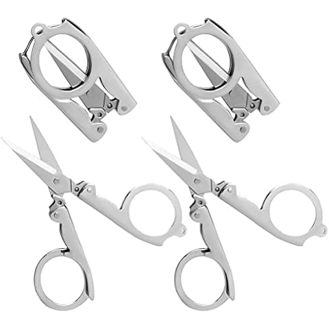 Folding Scissors, 4Pcs Stainless Steel Small Scissors Pocket Portable Foldable Travel Scissors Tiny Mini Craft Cutter Cover