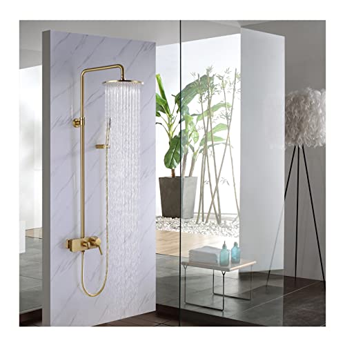 Système de douche en laiton or brossé de luxe avec mitigeur 3 voies