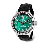 VOSTOK Amfibia VDV Airborne Troops 420307 - Reloj de pulsera automático de buceo ruso, Cuero negro, Diver