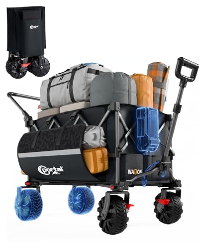Portal Electric Wagon Cart 180L Foldable Electric Powered Wagon with 300W Power Drive 450 lbs Static Capacity Push & Pull 24 000mAh Removable Battery All-Terrain Wheels for Camping Shopping