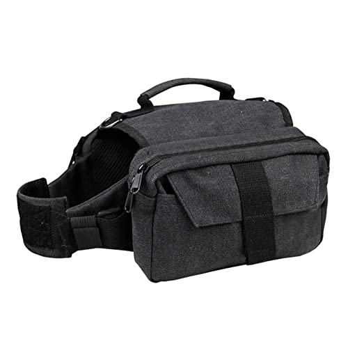 Dog Backpack Dog Hiking Backpack with Handle & No Pull D-Rings Dog Saddleback Canvaspack for Medium Large Dogs (Black,M)