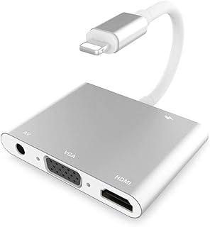 Keendex kx 2449 lightning to hdmi 4k- vga - 3.5mm aux audio output adapter - silver