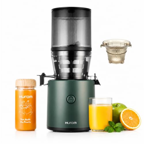 Image of Hurom H320 Cold Press Juicer | Ultra Low Pulp | Slow Juicer | Hopper Fits Whole Produce | Ultra Quiet Motor | Easy Assembly | Cold Press Masticating Juicer, 15 Years Warranty (Green with Strainer)