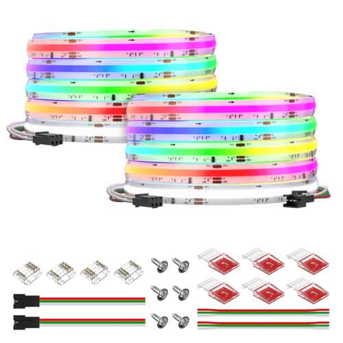 Image of BTF-LIGHTING FCOB IP66 COB LED Strip WS2814 IC RGBW 6000K 2X16.4FT Total 32.8FT 784LED /m DC24V Flexible High Density Color Chasing Light 10mm Width for Indoor Decor(No Adapter or Controller)