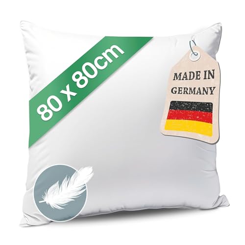 Kopfkissen 80x80 Federkissen Made in Germany - Kissen mit 100% Federfüllung - Federkopfkissen mit Bezug aus Baumwolle - Ökotex-zertifiziert - Füllkissen für erholsamen Schlaf - Kissen - 1er Set