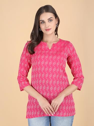 Image of Short Kurta for Women - Pure Cotton Printed Ladies Kurti, Stylish Girls Top, Ethnic Half Kurtas, Tunic Design Woman