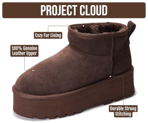 Image of Project Cloud 100% Genuine Leather Platform Ankle Boots for Women | Memory Foam Insole Lightweight Winter Booties - Womens Casual Footwear Fall Shoes - Fashionable Womens Boots with EVA Outsole
