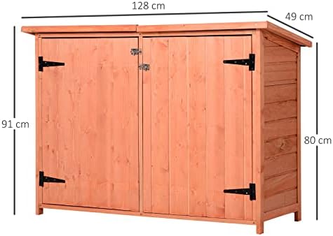 Outsunny Wooden Garden Storage Shed Tool Cabinet Organiser with Shelves Double Door 128L x 50W x 90Hcm