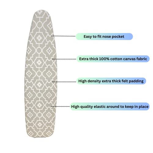 Unisimp® Ironing Board Cover And Pad Standard Size 15X54 In, Heavy Duty Natural Chemical-Free Cotton Fabric, Etra-Thick Felt Padding, Elastized Edges(Geometric Print) #TOP4