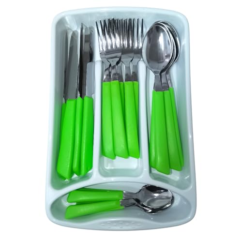 Dai un tocco di colore alla tua tavola con il Servizio di Posate manico verde Cosedacasa! Stanco delle solite posate monotone? Dai un tocco di vivacità alla tua tavola con il nostro servizio di posate da 24 pezzi, interamente prodotto in Italia per garantirti la massima qualità.