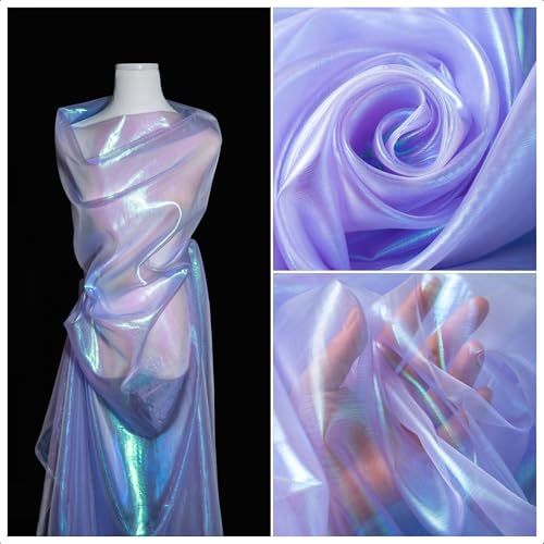 Sheer Organza Fabric Iridescent -3.3 Yard Long 59-Inch Wide - for DIY Sewing Crafts Wedding & Party Decorations Tulle Gauze Fabric Decorative Edge Handicraft EnthusiastsPurple