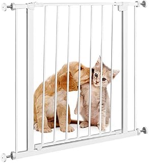 COSTWAY Safety Gate, Pressure Fit Opening 76 - 86cm, Metal Stair Gates with 4 Pack Mount Kits and Wall Cups, Extendable Walk Through Gate for Dogs