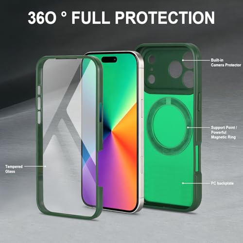 Image of for iPhone 17 Pro Max Case Compatible with MagSafe Full-Body Magnetic Phone Case with Built-in Tempered Glass Screen Protector& Stand for iPhone17 Pro Max Cover, Green