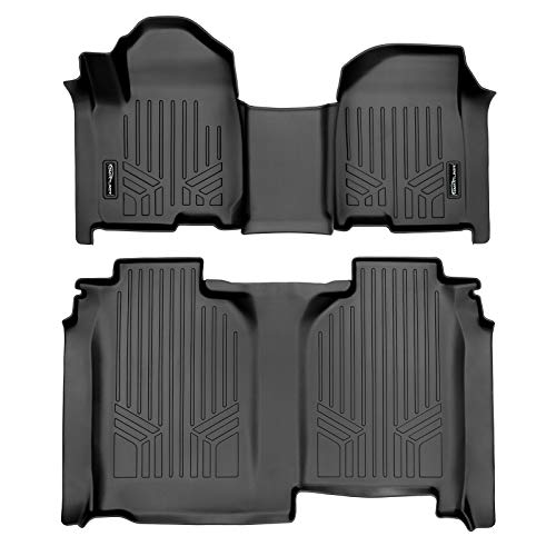 SMARTLINER Floor-Mats Set (Both Rows 1pc) Black for Vinyl Floor 2019-2021 Silverado Sierra 1500 2500 3500 HD Crew Cab with 1st Row Bench Seat, SA0458 B0457