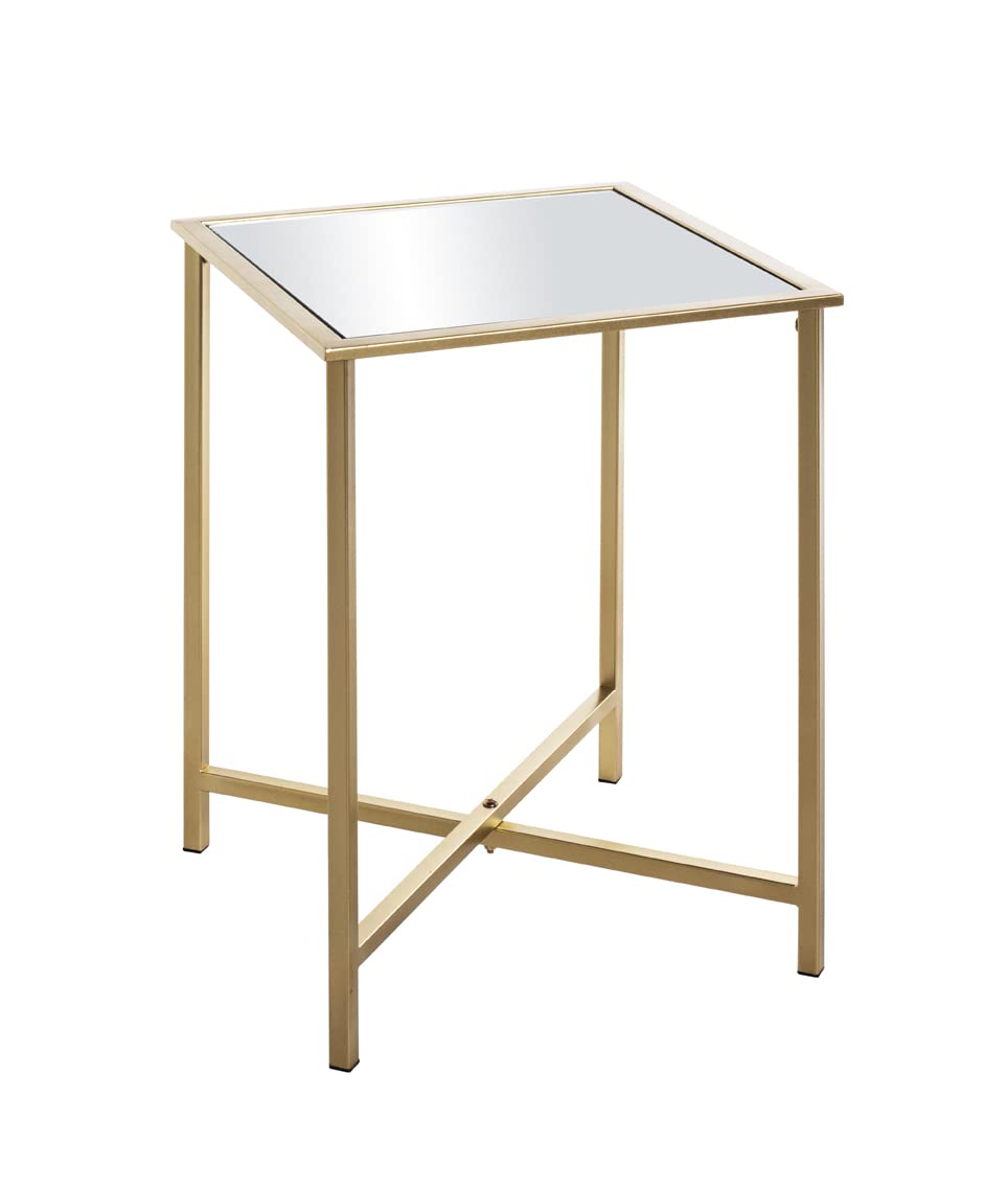 HAKU square Side Table, gold metal, mirror 5 mm, square coffee table, sofa table – Dimensions: W 39 x H 53 x D 39 cm Style: Art Deco
