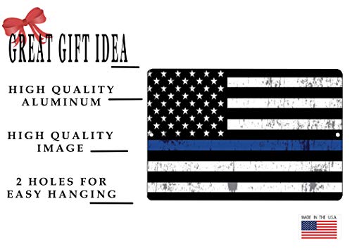 Blue Lives Matter Flag Metal Tin Sign Wall Decor Man Cave Bar Police Officer Thin Blue Line Gift #TOP1